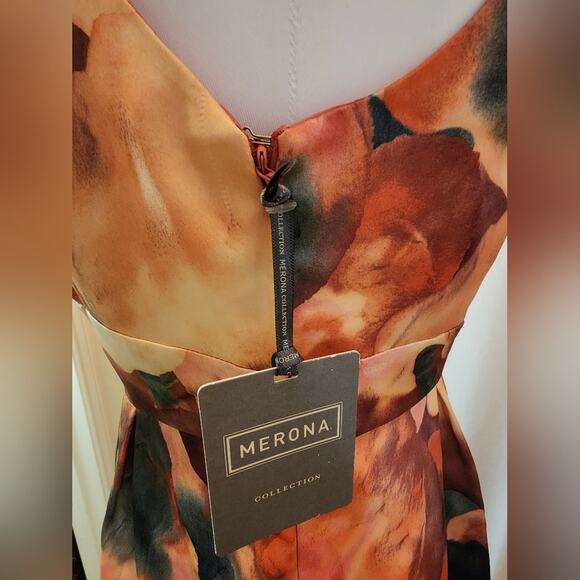 NWT Merona Orange Brown Sleeveless Sheath Watercolor Dress, Size 2 - Picture 2 of 12
